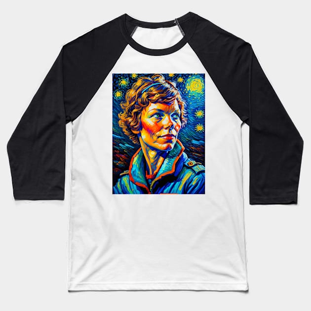 Amelia earhart in starry night Baseball T-Shirt by FUN GOGH